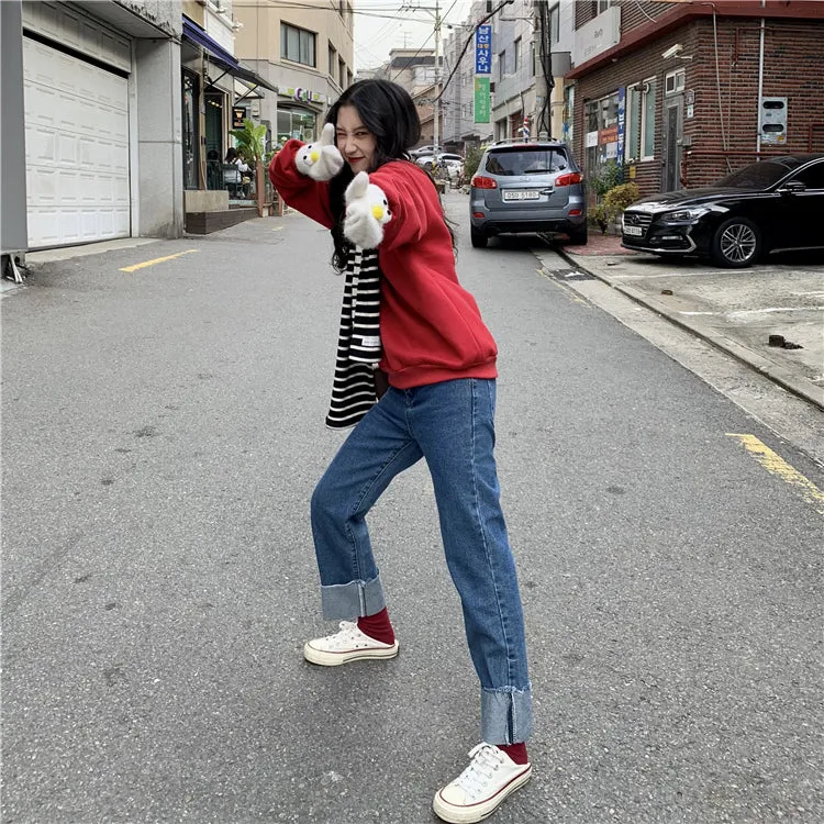 Wjczt Hoodies Women Winter Solid Color New Fleece Korean Harajuku Sweatshirt Long Sleeve Basic Womens Pullover 9 Colors