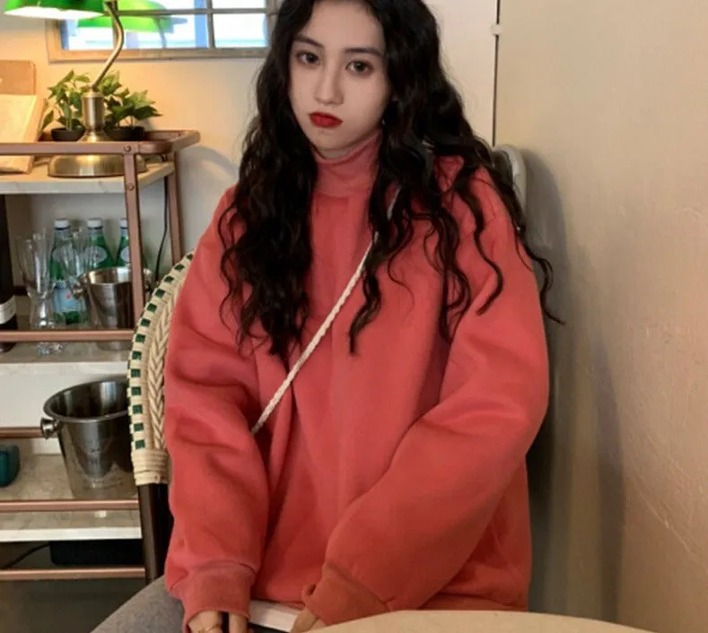 Wjczt Hoodies Women Winter Solid Color New Fleece Korean Harajuku Sweatshirt Long Sleeve Basic Womens Pullover 9 Colors