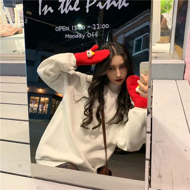 Wjczt Hoodies Women Winter Solid Color New Fleece Korean Harajuku Sweatshirt Long Sleeve Basic Womens Pullover 9 Colors