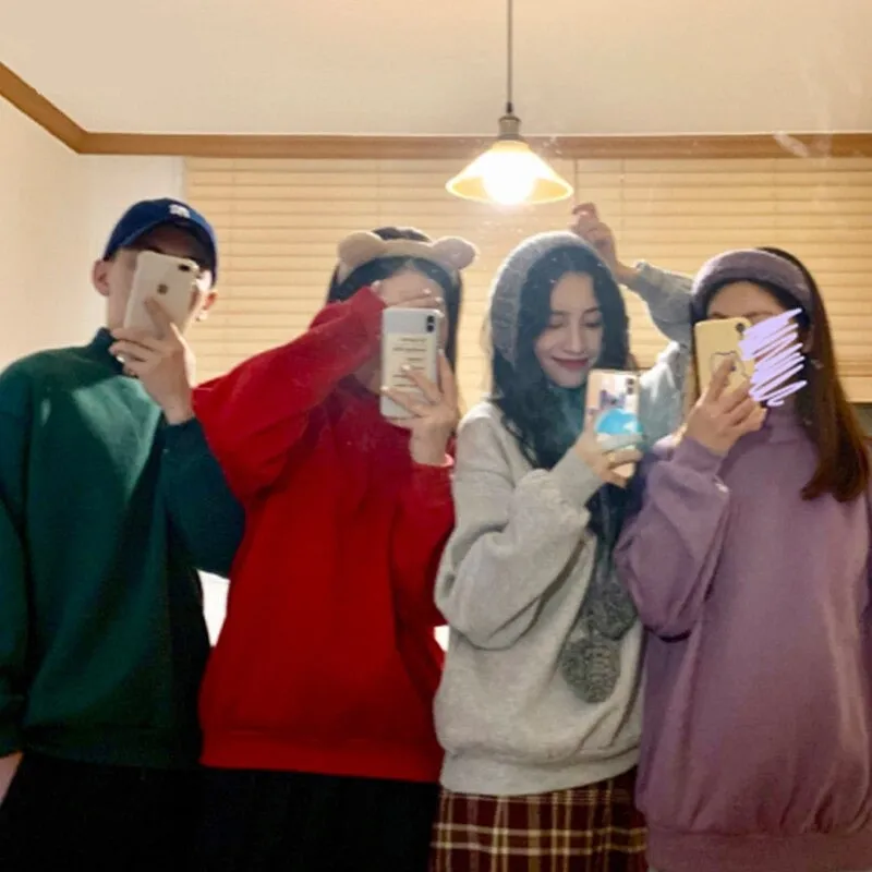 Wjczt Hoodies Women Winter Solid Color New Fleece Korean Harajuku Sweatshirt Long Sleeve Basic Womens Pullover 9 Colors