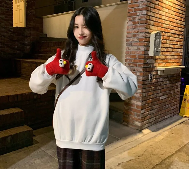 Wjczt Hoodies Women Winter Solid Color New Fleece Korean Harajuku Sweatshirt Long Sleeve Basic Womens Pullover 9 Colors