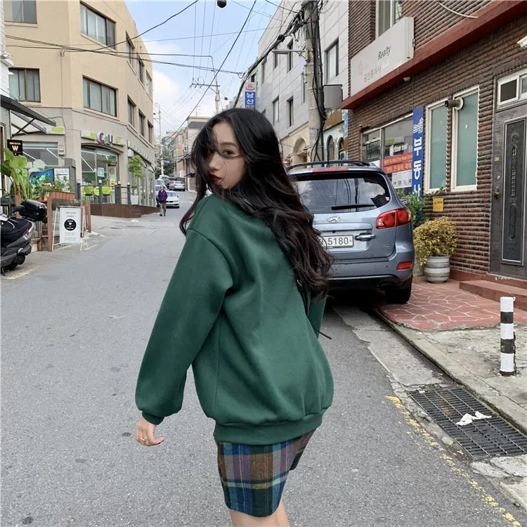 Wjczt Hoodies Women Winter Solid Color New Fleece Korean Harajuku Sweatshirt Long Sleeve Basic Womens Pullover 9 Colors