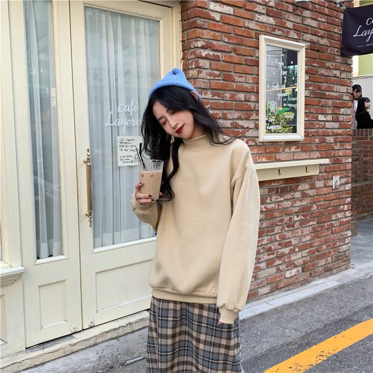Wjczt Hoodies Women Winter Solid Color New Fleece Korean Harajuku Sweatshirt Long Sleeve Basic Womens Pullover 9 Colors