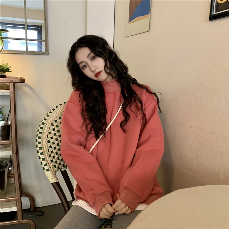 Wjczt Hoodies Women Winter Solid Color New Fleece Korean Harajuku Sweatshirt Long Sleeve Basic Womens Pullover 9 Colors