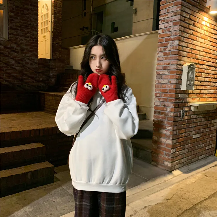 Wjczt Hoodies Women Winter Solid Color New Fleece Korean Harajuku Sweatshirt Long Sleeve Basic Womens Pullover 9 Colors