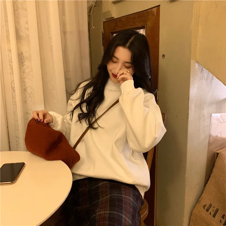 Wjczt Hoodies Women Winter Solid Color New Fleece Korean Harajuku Sweatshirt Long Sleeve Basic Womens Pullover 9 Colors