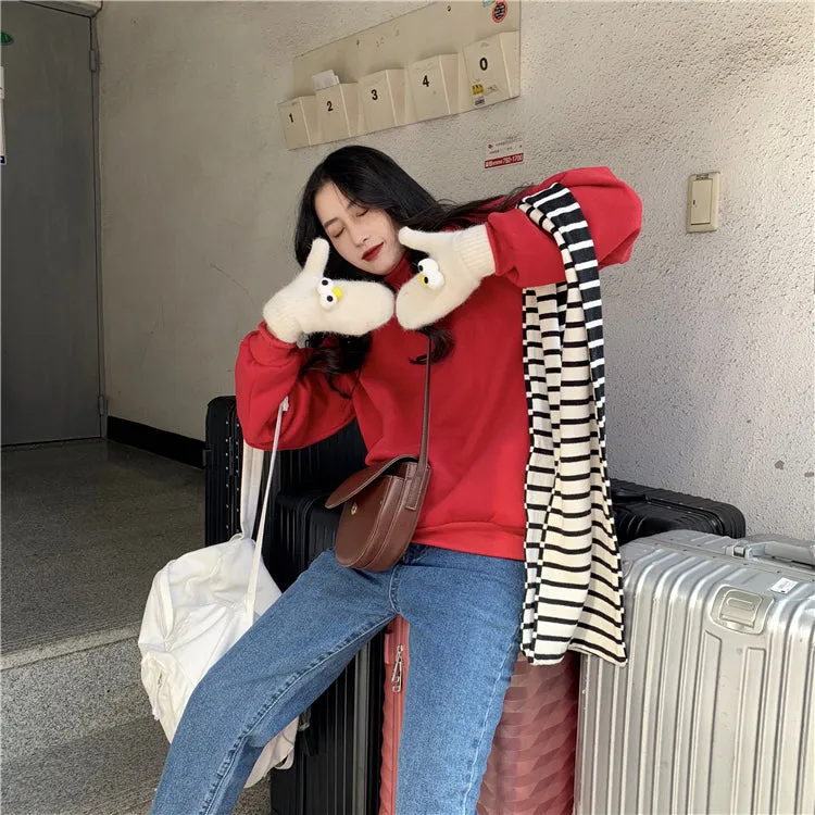 Wjczt Hoodies Women Winter Solid Color New Fleece Korean Harajuku Sweatshirt Long Sleeve Basic Womens Pullover 9 Colors