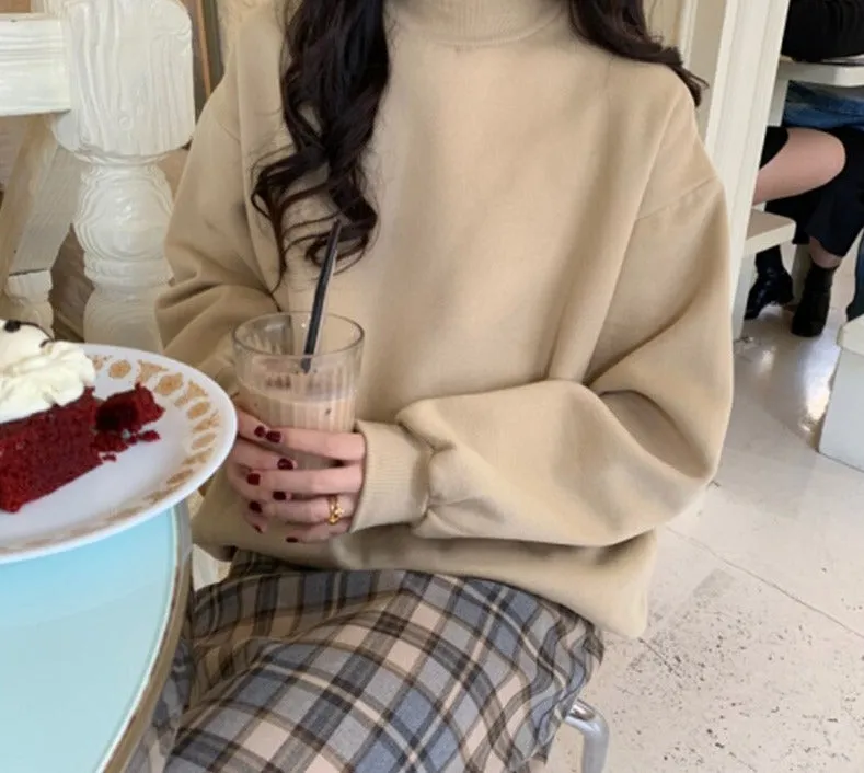 Wjczt Hoodies Women Winter Solid Color New Fleece Korean Harajuku Sweatshirt Long Sleeve Basic Womens Pullover 9 Colors