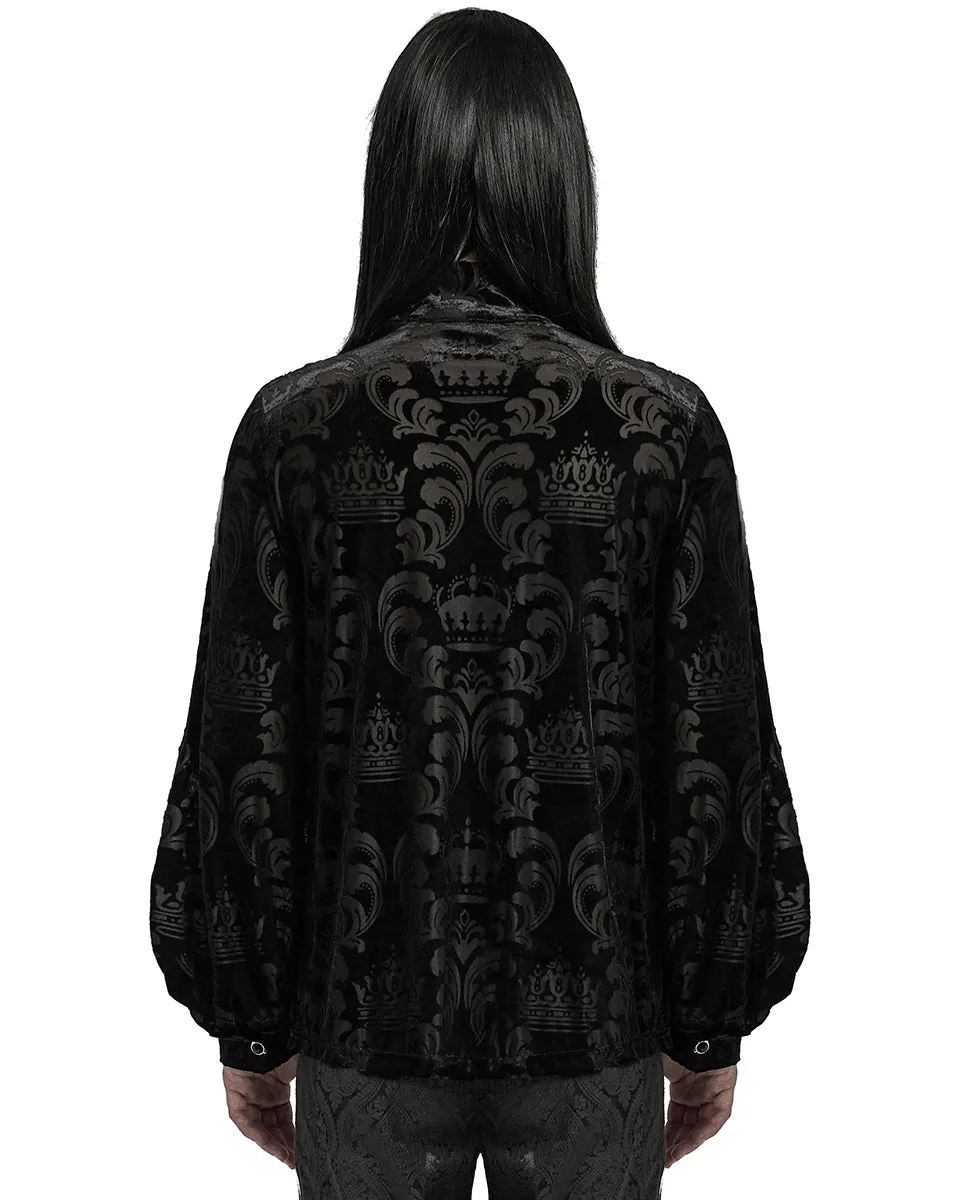WY-1595CCM-BKM Mens Gothic Devore Velvet Royal Damask Dress Shirt