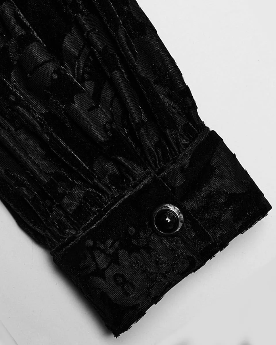 WY-1595CCM-BKM Mens Gothic Devore Velvet Royal Damask Dress Shirt