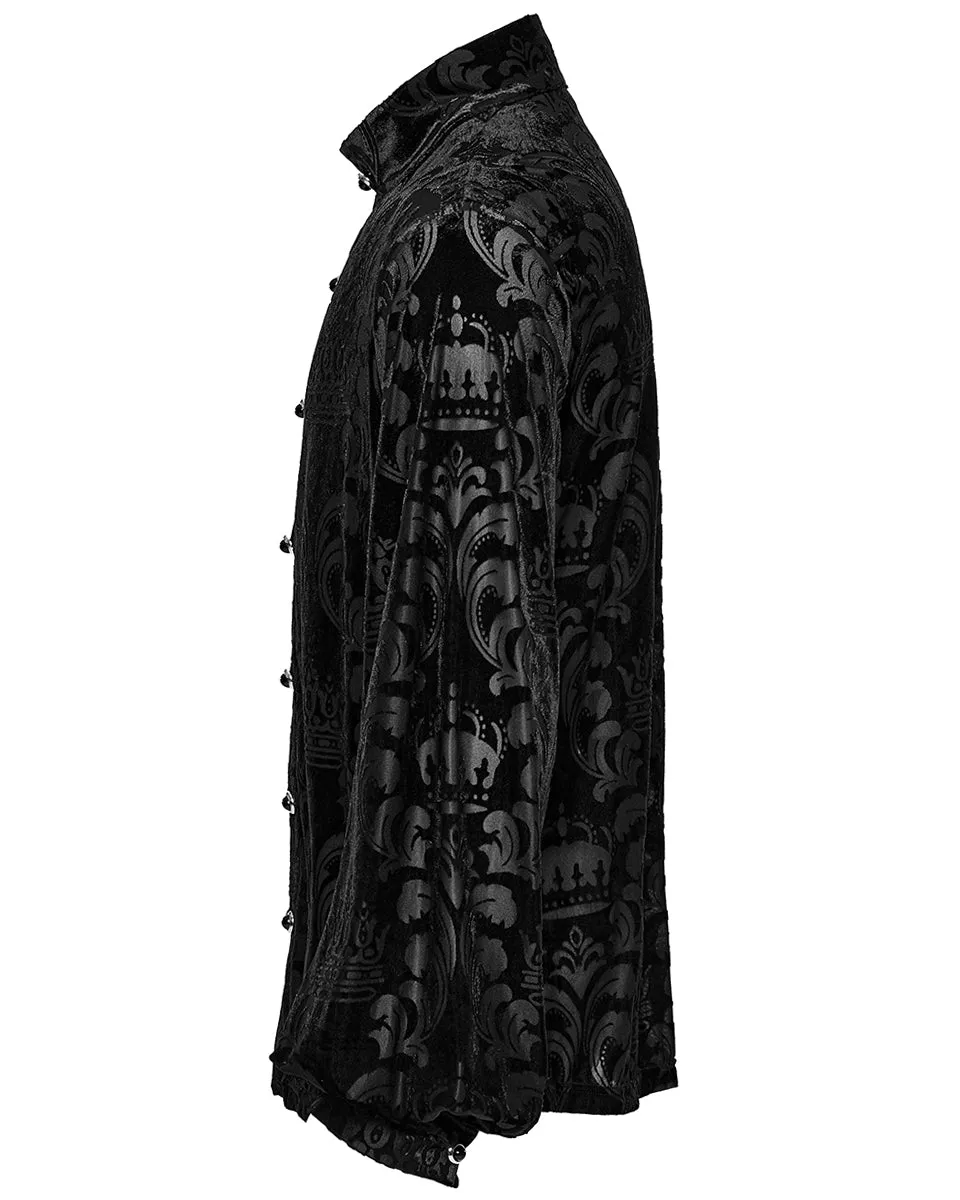 WY-1595CCM-BKM Mens Gothic Devore Velvet Royal Damask Dress Shirt