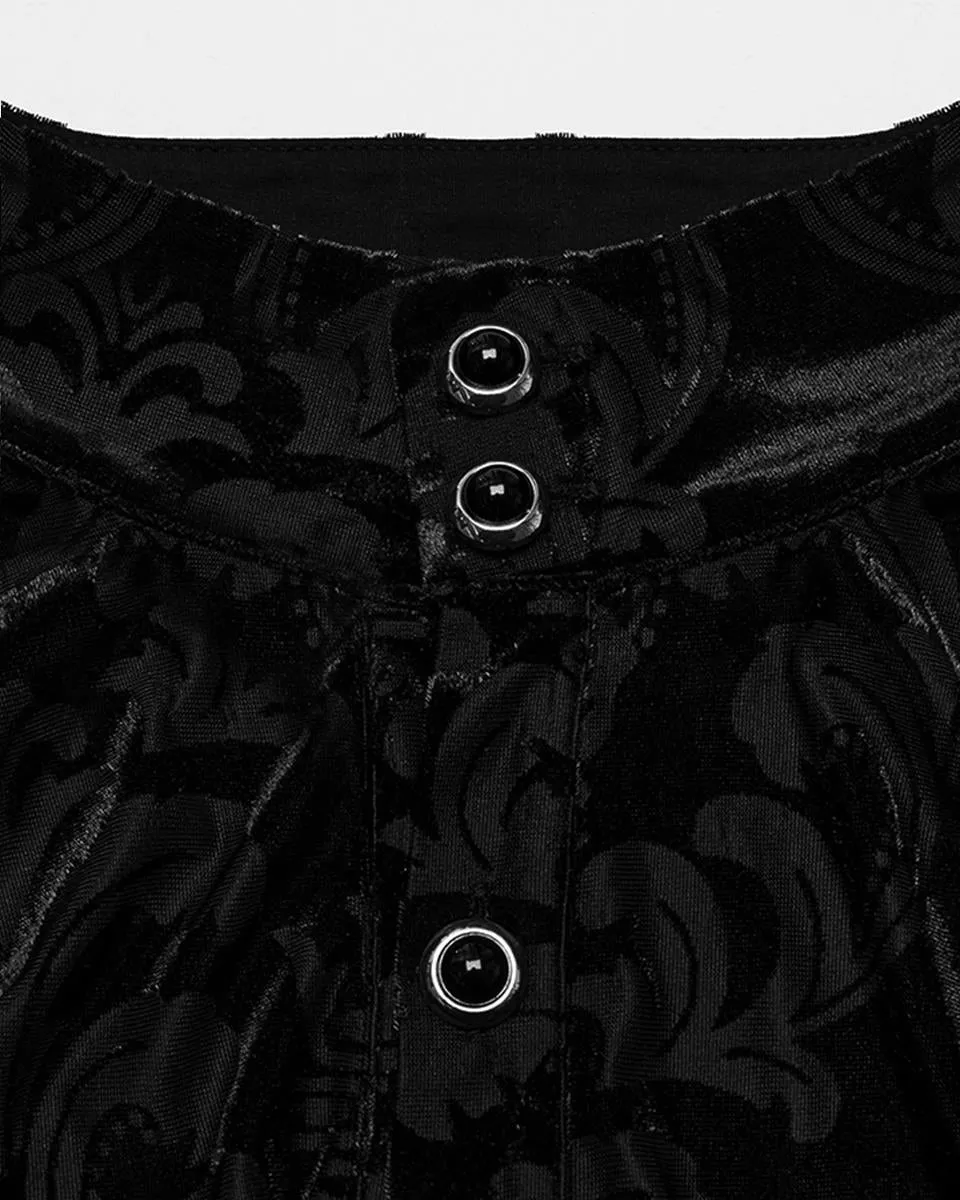 WY-1595CCM-BKM Mens Gothic Devore Velvet Royal Damask Dress Shirt
