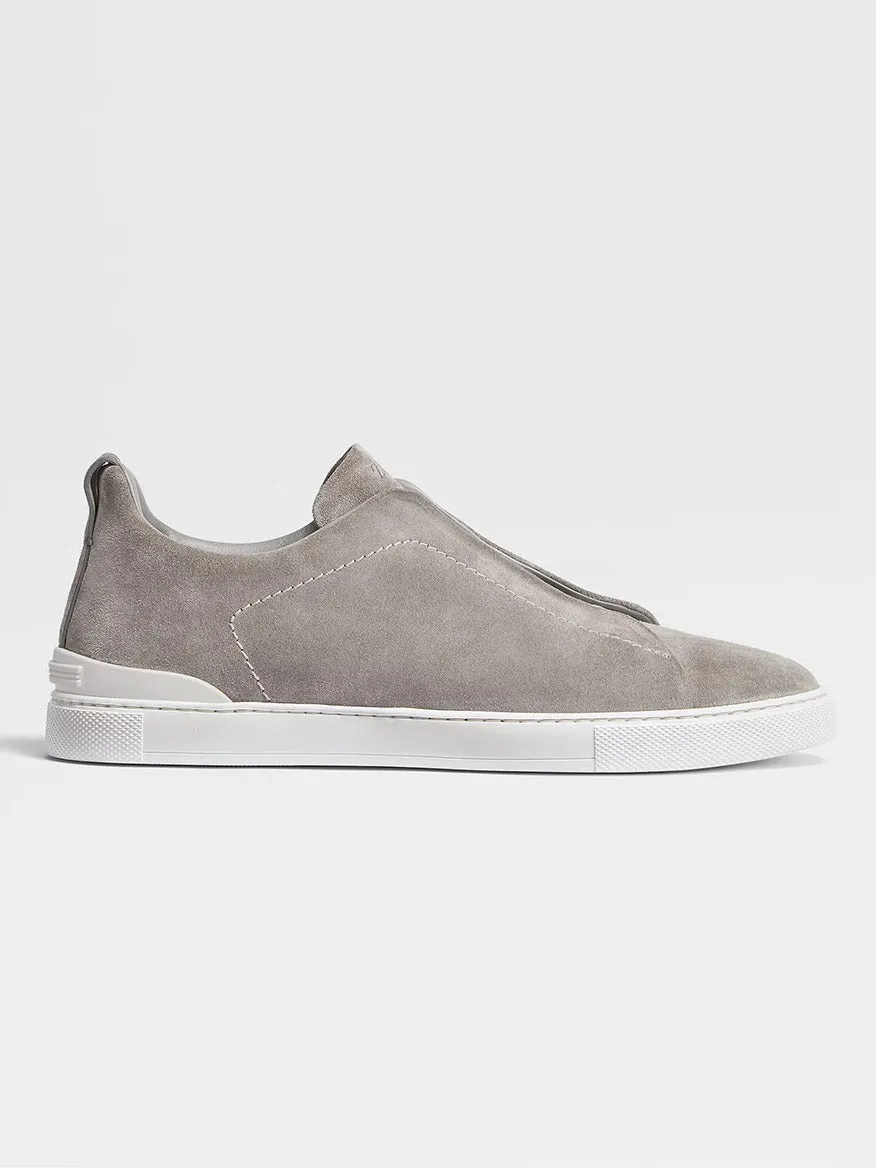 Zegna Light Grey Suede Triple Stitch™ Sneakers