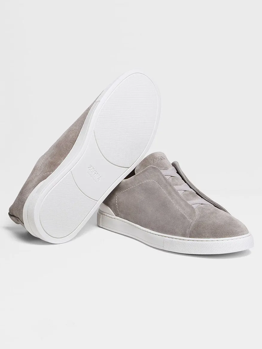 Zegna Light Grey Suede Triple Stitch™ Sneakers