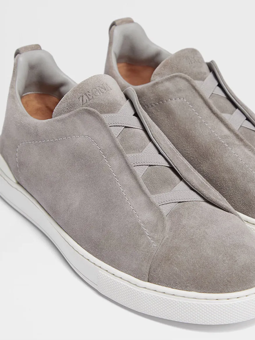 Zegna Light Grey Suede Triple Stitch™ Sneakers