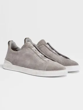 Zegna Light Grey Suede Triple Stitch™ Sneakers