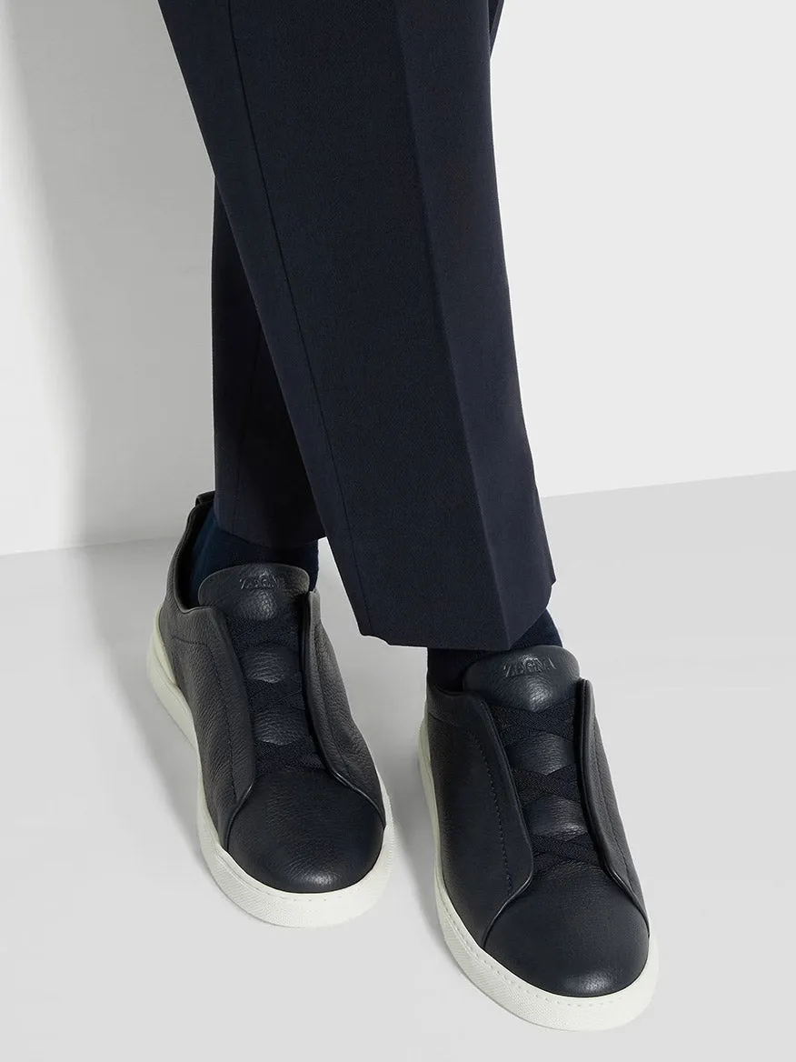 Zegna Navy Deerskin Triple Stitch™ Sneakers